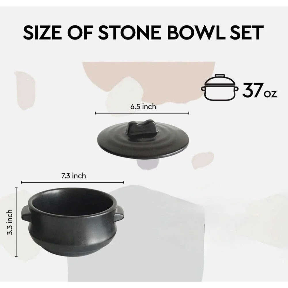 Korean Stone Pot with Lid, Clay Pot for Cooking Hot Pot Dolsot Bibimba